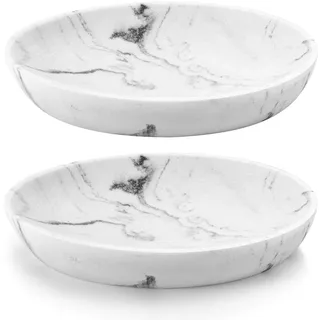 Luxspire seifenschale Marmor, 2 Packungen Ovaler Seifenhalter Kratzfest Seifenbox Seifendose Elegant Seifenablage Leicht Reinigen Soap Holder Dish für Küche Badezimmer und Dusche, Kies Weiß