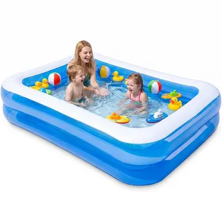 Aufblasbares Planschbecken für Kinder 200 * 150 * 50 cm, Großer Kinderpool aus PVC, Familien Pool für Garten, Swimmingpool für Kinder und Erwachsene
