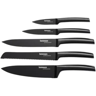 Homeware Profession. Messerset , Schwarz , Metall , 5-teilig , Lfgb , Klinge antihaftbeschichtet , Küchenmesser, Messersets