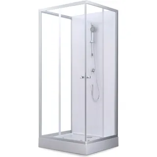 Marwell Dusche Komplett MARWELL Komplettdusche Fertigdusche White Dream 90 x 90 x 200 cm – Komplett Set inkl. Duschwanne und Armatur - reversibel aufbaubar