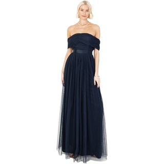 Anaya With Love Damen Womens Ladies Maxi Dress Bardot Off Shoulder Belt Long Empire Waist For Wedding Guest Prom Evening Gown Bridesmaid Kleid, Navy Blue, 54 EU