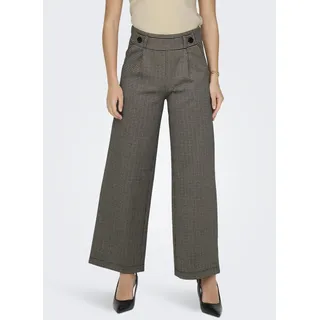 Anzughose JDY "JDYGEGGO MIA LONG CHECK PANT JRS NOOS", Damen, Gr. L (40), Länge 32, braun (cobblestone checks:mini check), Web, Obermaterial: 84% Polyester, 10% Viskose, 6% Elasthan, kariert, knöchellang, Hosen Anzughose