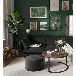 Runde CIRI-Bank mit Pouf Wotan Eiche Artisan Stirling - Schwarz, Weiß, Grün, bordeaux, Blau, Grau, Beige, Hellblau, Rosa, Gelb