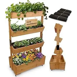 STREND PRO Balkon Hochbeet 4 Etagen Holz | 147x85x45cm (HxBxT) | Wetterfestes Vertikalbeet Pflanzentreppe Outdoor | Kräuterbeet Balkon für Blumen, Kräuter & Gemüse – für Terrasse, Garten
