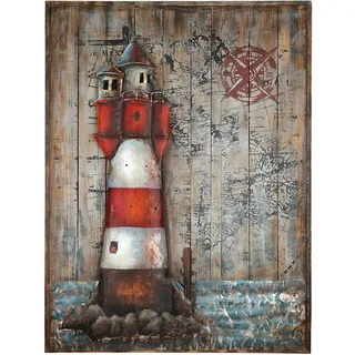Gilde Gallery Kunstobjekt Leuchtturm", - handgefertigte Metallkunst auf Holz 100 x 75