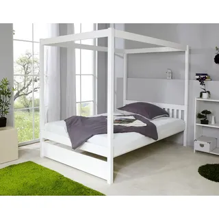 TICAA Himmelbett Lino 140 x 200 cm Kiefer massiv weiß