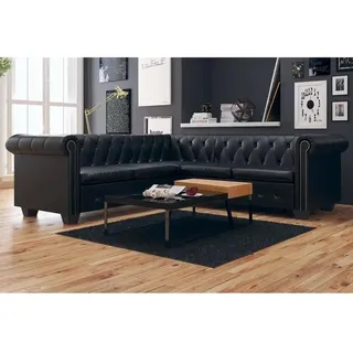 vidaXL Chesterfield-Ecksofa 5-Sitzer Kunstleder Schwarz - Schwarz