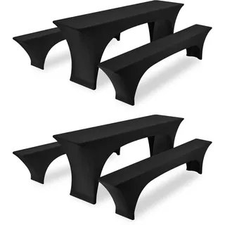 FXKS Zwei 3er-Sets Elastische Biertischhussen, Schwarze Biertisch und Bankabdeckung,50 cm Tischbreite, 220 x 50 x 70 cm Bierzeltabdeckung für Bankett-Partys im Freien Bierbank
