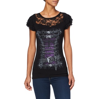 Spiral Damen Waisted Corset-Lace Layered Cap Sleeve Top T-Shirt, Schwarz (Black 001), 50 (Herstellergröße: XX-Large)