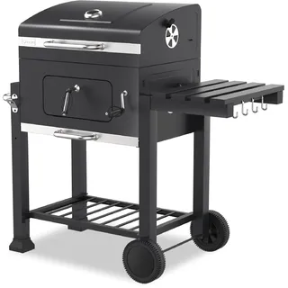 tepro Holzkohlegrill (Grillwagen) Toronto Click, Grillfläche: ca. 56 x 41,5 cm, BBQ mit Deckel, Edelstahl-Griff, Grillrost und Thermometer, Maße ca. 115 x 67 x 107 cm