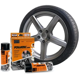 FoliaTec Sprühfolie Auto Felgenfolie Sprüh Lack Set für 4 Felgen, Abziehbar, Gute Deckkraft, gunmetal grey metallic matt, 2x 400ml