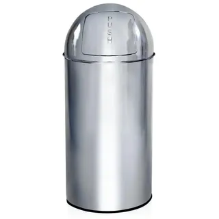 hjh OFFICE 741004 Mülleimer klein Push Chrom 35L Retro Abfallsammler mit Push-Klappe