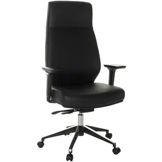 Mid.you Chefsessel , Schwarz , Leder , Lederlook , Drehkreuz , 68x123-130x68 cm , Wippmechanik mit Härtegradeinstellung, inklusive Armlehnen, abwischbar, ergonomische Rückenlehne, gepolsterte Armlehnen , Büromöbel, Bürostühle, Chefsessel