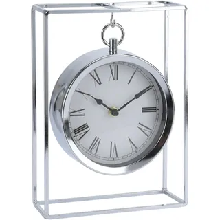 MIJOMA Tischuhr Hängemodell 25cm – Dekorative Metalluhr Silber – Römische Ziffern – Batteriebetrieben – Modern Vintage Design – Stilvolle Deko für Regal Sideboard oder Büro