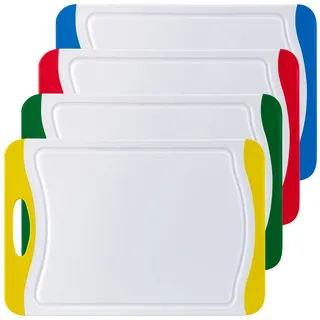 Rosenstein & Söhne Schneidebrett Kunststoff: 4er-Set Schneidebretter in 4 Farben, antibakteriell, je 42 x 29 cm (Schneidbretter, Frühstücksbrettchen-Set, groß)