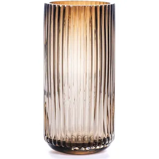 TIMEFOTO Blumenvase, 19,1 cm, bernsteinfarbene, verdickte, mundgeblasene Glasvase, rund, Vintage-Stil, gestreift, Flaschen für Bücherregal, Esstisch, Büro, Schreibtisch, Konferenzraum, Badezimmer,