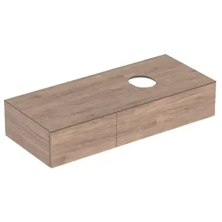 Geberit VariForm Unterschrank für Aufsatzwaschtisch, zwei Schubladen, Ablagefläche, Geruchsverschluss, Breite 120 cm, 501.174.00.1, Farbe: Oberfläche: Nussbaum hickory / Melamin Holzstruktur