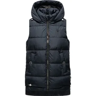 Marikoo Zarinaa Damen Herbst Steppweste mit Kapuze Bodywarmer Vegan Ärmellose Weste Navy Gr. 38 - M - Dunkelblau