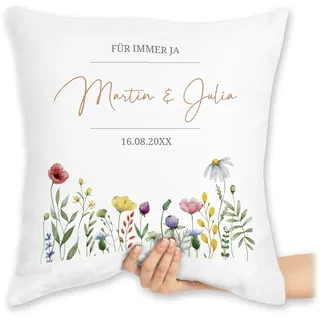 Kissen 40x40 Zierkissen - Für Immer ja Hochzeitsgeschenk Brautpaar Geschenk Hochzeitstag 25 Jahre Geschenk Goldene Hochzeit I Liebes Geschenke Paare - 40 x 40 cm - Weiß - personalisiertes