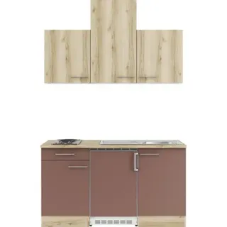 Optifit Singleküche mit Geräten Livorno290/Bari407 150 cm wildeiche rostrot matt strukturiert zerlegt Variante reversibel KPLB 1501-9+