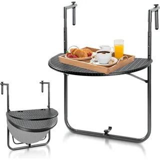 Jopassy Balkontisch Balkonhängetisch Klappbar Hängetisch höhenverstellbar halbrund Terrasse Metall Balkon Klapptisch Beistelltisch Schwarz L60 x B64 x H84 cm - Schwarz