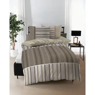 Kaeppel Mako Satin Bettwäsche Sandro 155x220 cm + 80x80 cm Oliv - Grau