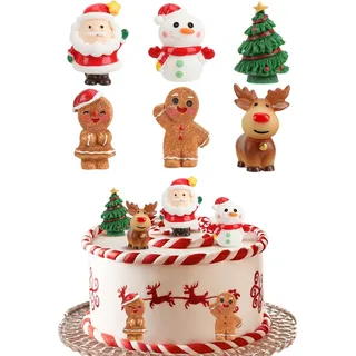 MAOSHYMS 6 Stück Weihnachten Tortendeko,Kuchen Deko Weihnachtsfiguren,Weihnachten Miniatur Ornamente Puppenhaus Weihnachtsmann Schneemann Elch Tischdeko DIY
