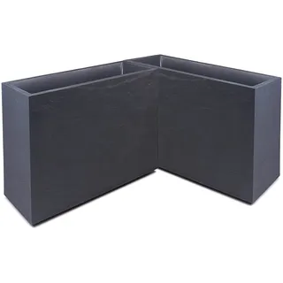 Ondis24 Pflanzkübel Vulkan LOFT, Blumenkübel rechteckig, Blumentopf Wasserspeicher, Schiefer Gestein Optik, Winterfest (2X 63 Liter, Anthrazit)