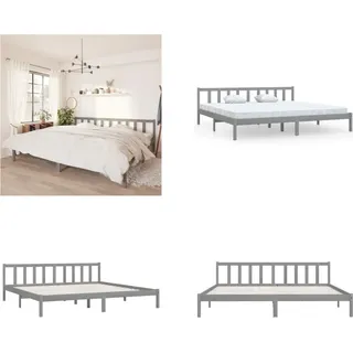 vidaXL Massivholzbett Grau Kiefer 200x200 cm - Bettrahmen - Holz-Bettrahmen - Bett - Betten - Grau