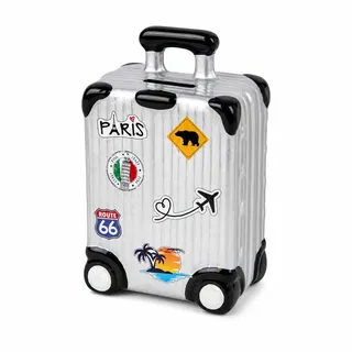 TopShop24You Koffer Spardose Reisekasse – Urlaubskasse - Reisekoffer im Retro Design – Geldgeschenk Urlaub – 15 x 11 cm (Silber)