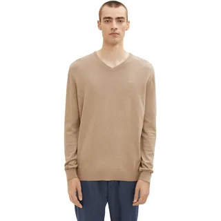 TOM TAILOR Herren Basic Strickpullover Mit V-Ausschnitt, 35188 - Desert Green Melange, XXL EU