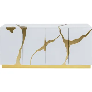 Kare Sideboard Cracked Weiß Gold 165x80cm
