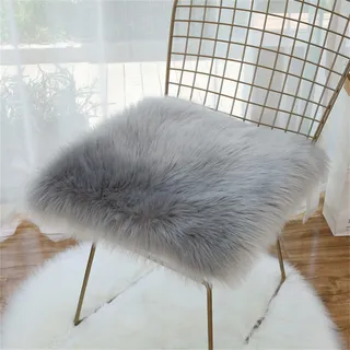 Stuhlkissen Kunstfell Quadratisch, Klein Quadratisch Sitzbezug Flauschiges Kissen, Sitzkissen Faux Lammfell Schaffell, Sitzauflage Quadratisch PlüSch für Wohnzimmer Schlafzimmer (Grau,50x50 cm)