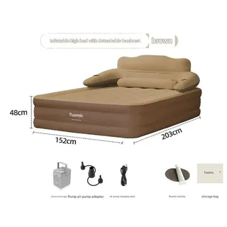 Luftbett für 2 Personen - Aufblasbare Matratze mit Rückenlehne - 48 cm hohes Bett - Faltbar für Camping und Zuhause - Indoor Outdoor - Braun - Braun