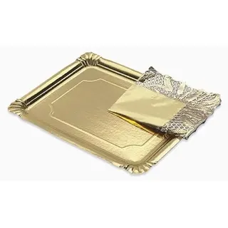 Rechteckiges Tablett mit goldfarbener Blonde, 25 x 34 cm