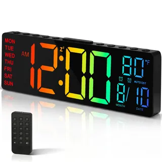 HAITANG Digitale Wanduhr - 10,5" Große Wanduhr Mit Temperaturanzeige, Datum Und Tag, RGB-Farb-Auto-Helligkeitsdimmer, Nachtlichter, 24/12-Stunden-Led Für Schreibtisch, Schlafzimmer