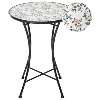 BELIANI Bistrotisch Schwarz Metall 60 cm Rund Mosaik Blumenmuster Vintage Stil Balkontisch Gartentisch - Schwarz, Weiß