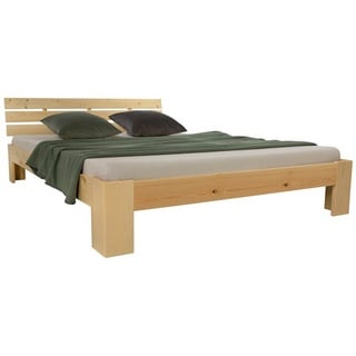 Homestyle4u Holzbett 120x200 Doppelbett mit Lattenrost Kiefer Massivholz | Naturbelassen