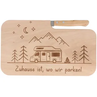 Spruchreif | Holz- Brotzeitbrett mit und Gravur „Zuhause ist, wo wir parken“ | Geschenkidee für Camper & Outdoor-Fans | Perfekt für Frühstück, Brotzeit & Camping-Touren