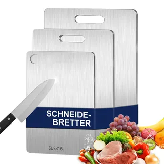3 Stück Titan Schneidebrett, Edelstahl Titanium Cutting Board, BPA-freies Doppelseitiges Lebensmittel, Titanium Cutting Board für Fleisch, Obst (3 Stück)