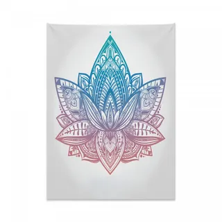 Abakuhaus Yoga Wandteppich, Stammes-Boho Lotus Blume aus Weiches Mikrofaser Stoff Kein Verblassen Klare Farben Waschbar, 110 x 150 cm, Getrocknete Rose Weiß und Blau - Weiß