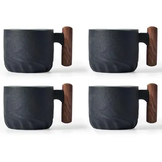 ERBO 4er Set Espressotassen 70 ml, Premium Espresso Tassen mit Henkel, Mini Teetasse Kaffeetasse aus Keramik, Kleine Espressotassen, Espresso- & Mokkatassen, Kaffeebecher für Espresso Tee (Schwarz)