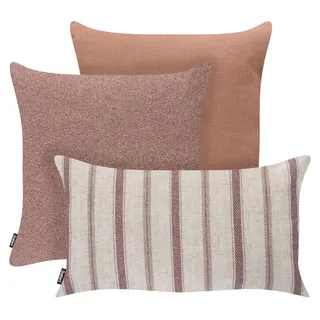 BELIANI Gartenkissen 3er Set Hellrot Polyester Leinen Rechteckig Quadratisch Gestreift Landhausstil Moderner Stil Outdoor Kissen - Rot