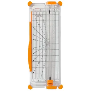 Fiskars SureCut Papierschneidemaschine, A4, Schmale Grundfläche, Papierschneider mit Schnittlinienführung, Weiß/Orange, 1077799