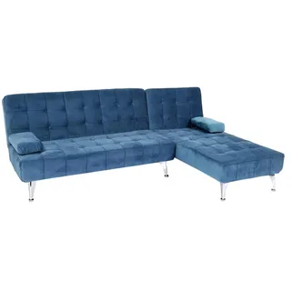 Mendler Schlafsofa HWC-K22, Couch Ecksofa Sofa, Liegefläche links/rechts Schlaffunktion 236cm ~ Samt blau