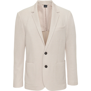 Sakko JOHN DEVIN "aus elastischer Jersey Pikee-Qualität", Herren, Gr. 3XL (64/66), beige, Piqué, Obermaterial: 65% Baumwolle, 35% Polyester. Futter: 100% Polyester, unifarben, regular fit normal, Ärmel mit Ärmelschlitz mit Knöpfen, Sakkos Sakko, lässiges Stretchsakko mit dezentem Muster, Topseller