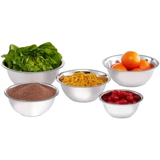 Relaxdays 10024739 Rührschüssel Set, 5-teilig, Edelstahl, Schüsselset zum Backen und Servieren, stapelbar, Salatschüssel, Silber, 9.5 x 26 x 26 cm