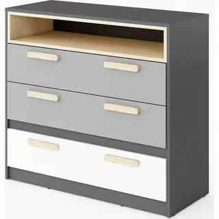 Furniture24 Kommode POK P08, Schubladenkommodem, Schubkastenkommode, Kommode für Jugendzimmer und Kinderzimmer - Schwarz