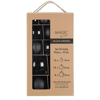 MAGIC by Inge - Weihnachtskugeln Set 42-teilig Ebony Black, mit den Durchmessern 4 cm, 6 cm und 8 cm, Christbaumschmuck Glas