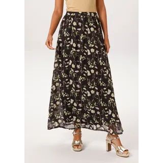 Aniston CASUAL Maxirock mit pastellfarbenen Blumen bedruckt, schwarz, hellgrün, grün, wollweiß, gelb, türkis, orange, lavendel, rosa